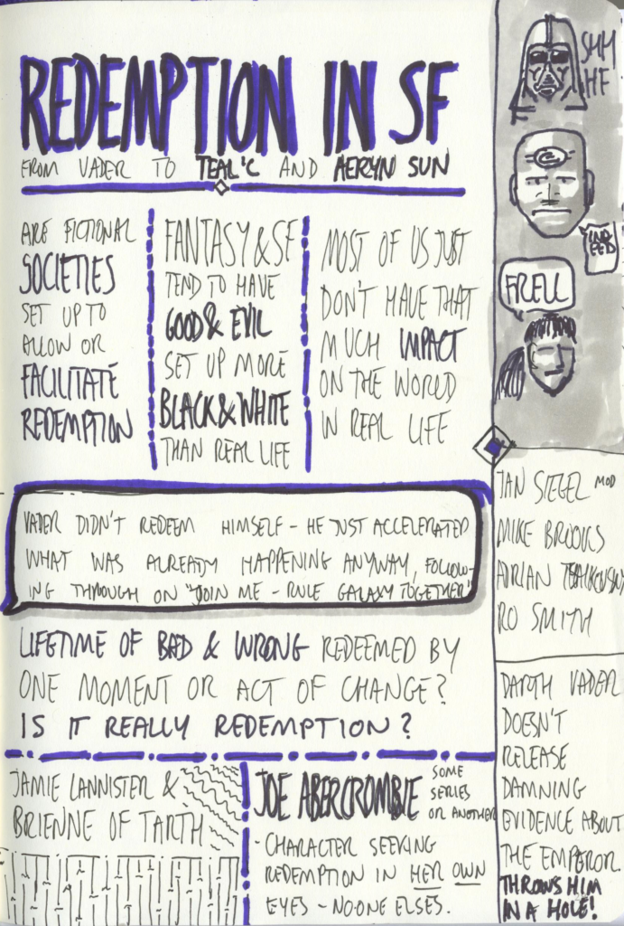 Scanned sketchnotes for Redemption in SF